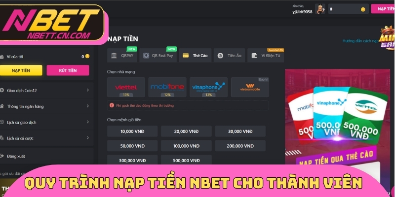 Quy trình nạp tiền NBET cho thành viên